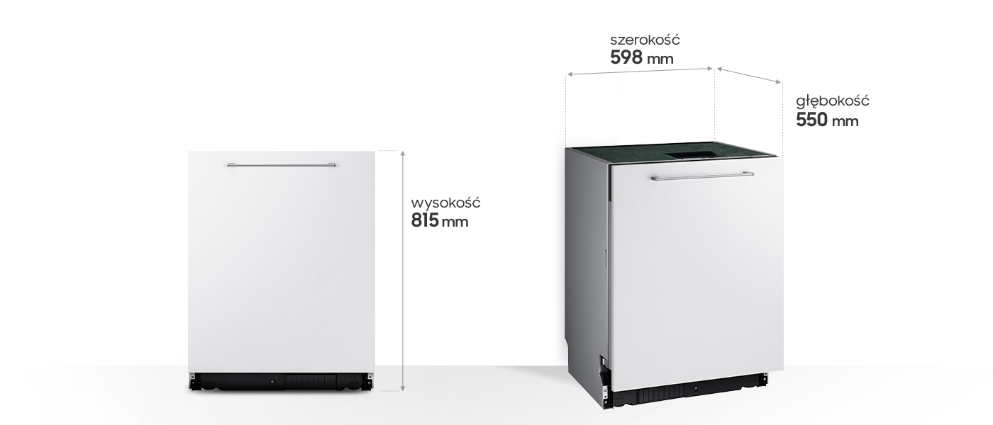 Szerokość zmywarki wynosi 598 mm